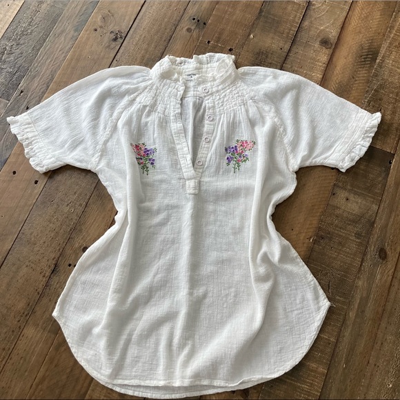 White Vintage Peasant Blouse Size 2 Hand Embroidered Cottage Couture - Picture 8 of 14